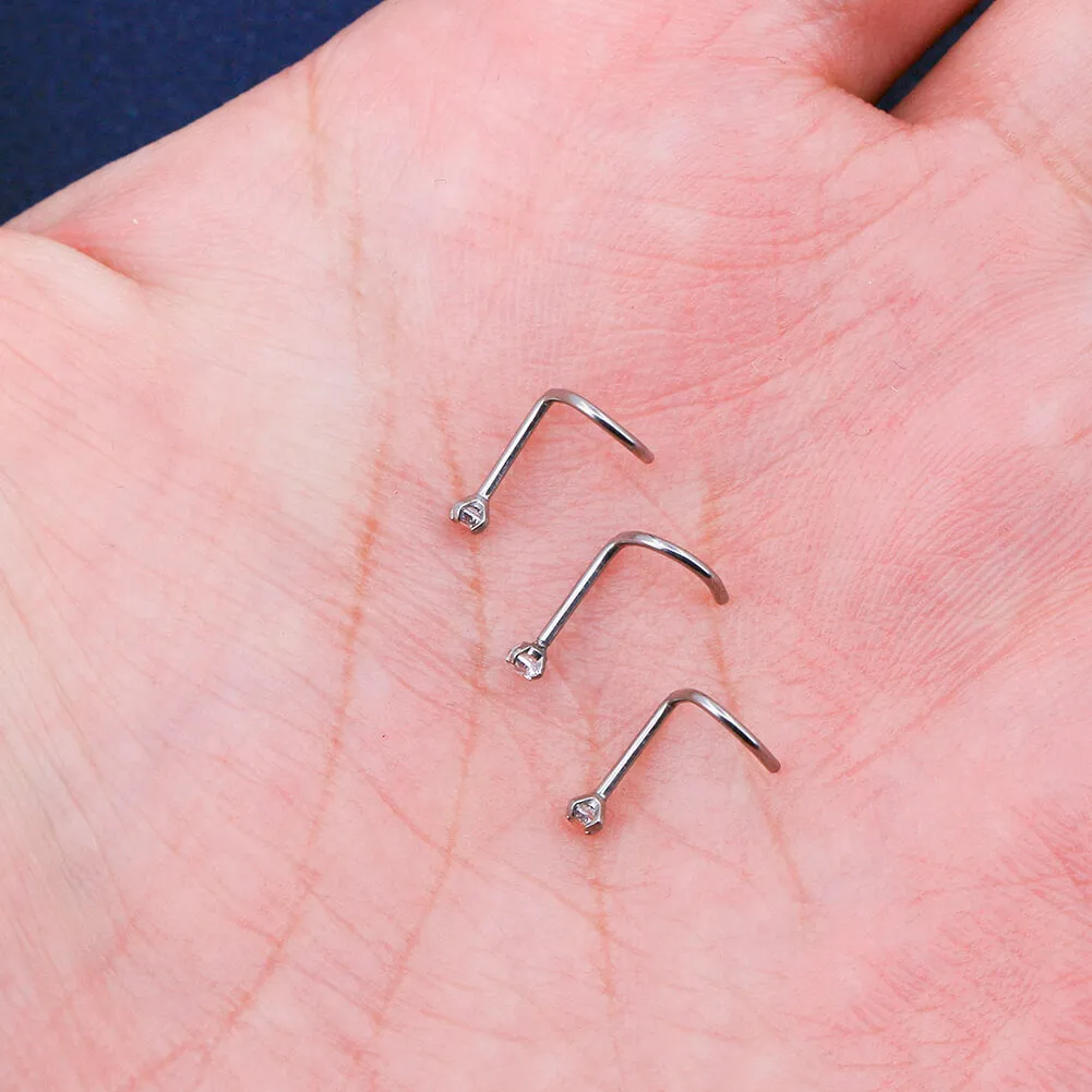 20G Titanium Nostril Screw CZ Nose Piercing Stud