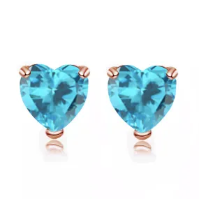 24k Rose Gold Plated 2 Carat Heart Created Blue Topaz Sapphire Stud Earrings