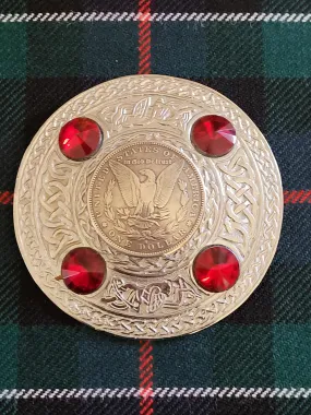 4 Red Corner Stones One Dollar Brooch