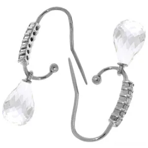 4.68 Carat 14K Solid White Gold Fish Hook Earrings Diamond White Topaz
