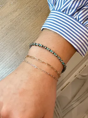 4mm Sterling Silver Navajo Pearl & Turquoise Bead Bracelet