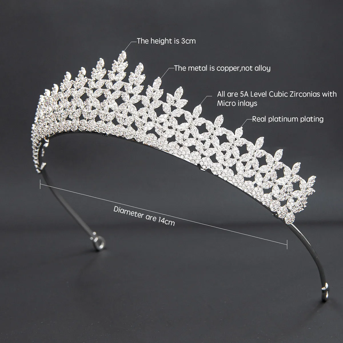5A Level Cubic Zirconia Wedding Bridal Big Tiara Diadem CH10353