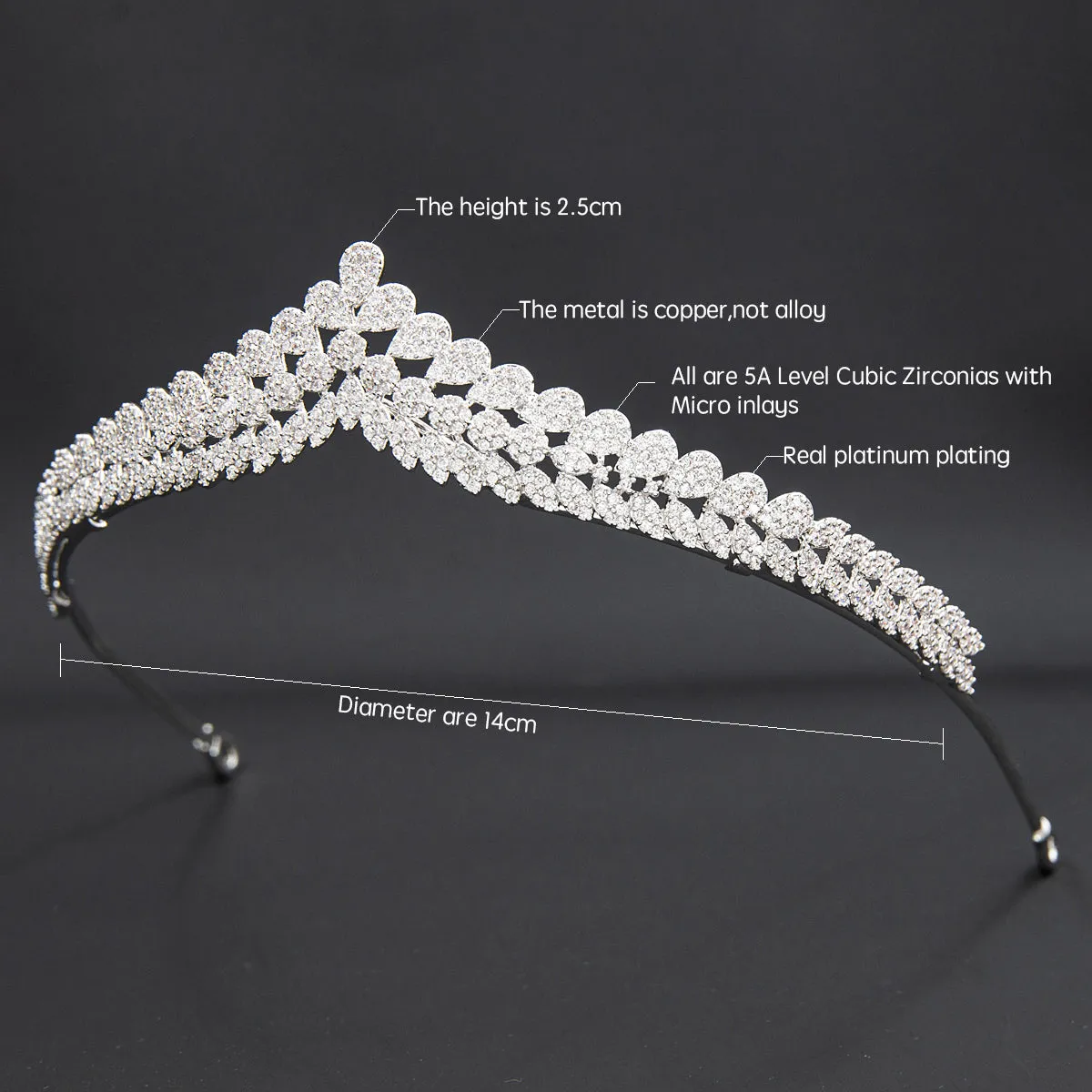 5A Level Cubic Zirconia Wedding Bridal Big Tiara Diadem CH10354