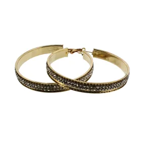 6.8cm Two Row Diamante Gold Hoop Earrings