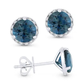 6mm 2.02ct London Blue Topaz Stud Earrings in 14K White Gold