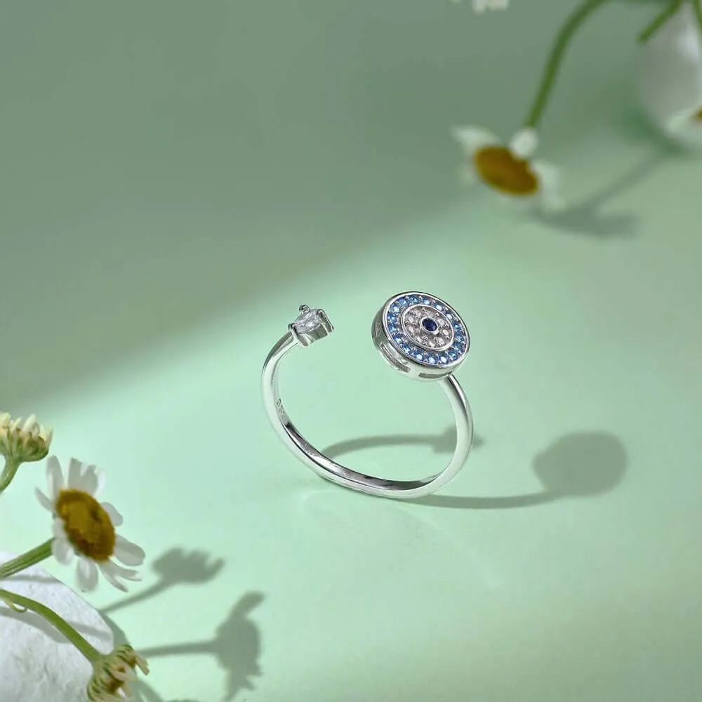 925 Silver Blue Devil’s Eye CZ Diamond Toi et Moi Ring
