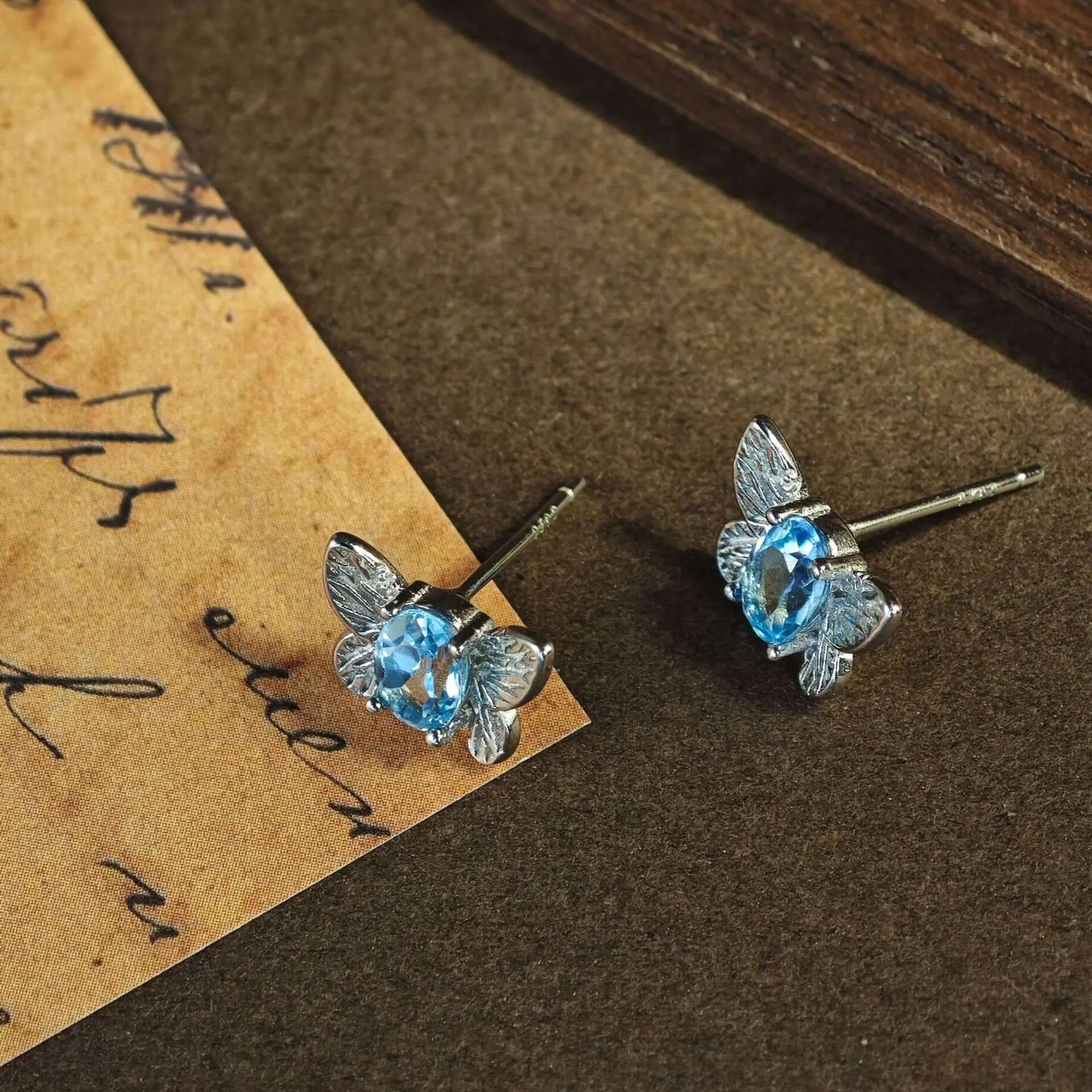 925 Silver Butterfly Shape Topaz Earrings