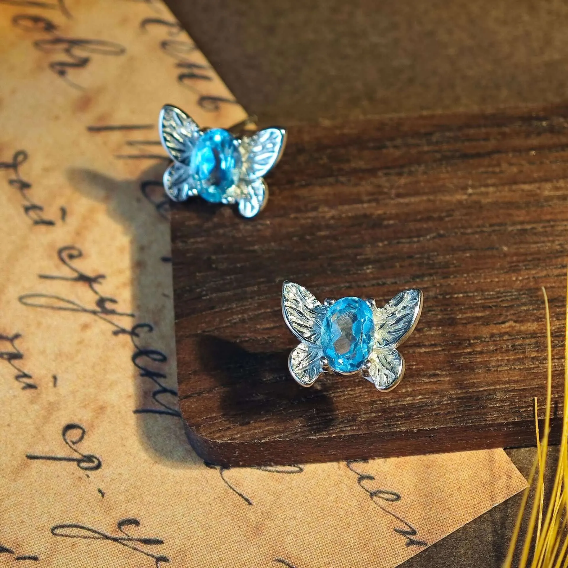 925 Silver Butterfly Shape Topaz Earrings