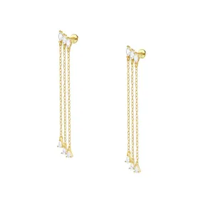 925 Silver Square Tassel CZ Diamond Flat Back Earrings