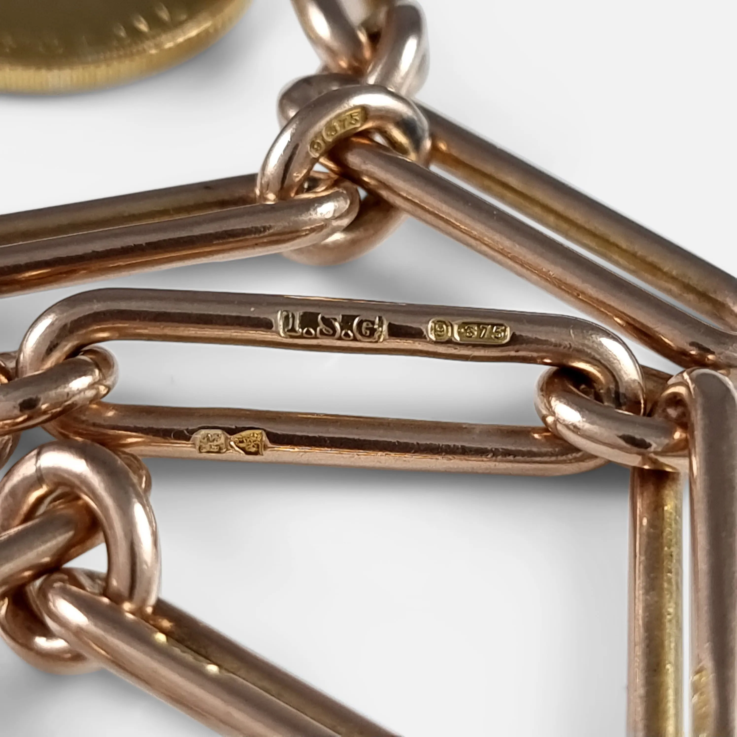 9ct Gold Trombone Link Double Albert Watch Chain, & 1887 Sovereign