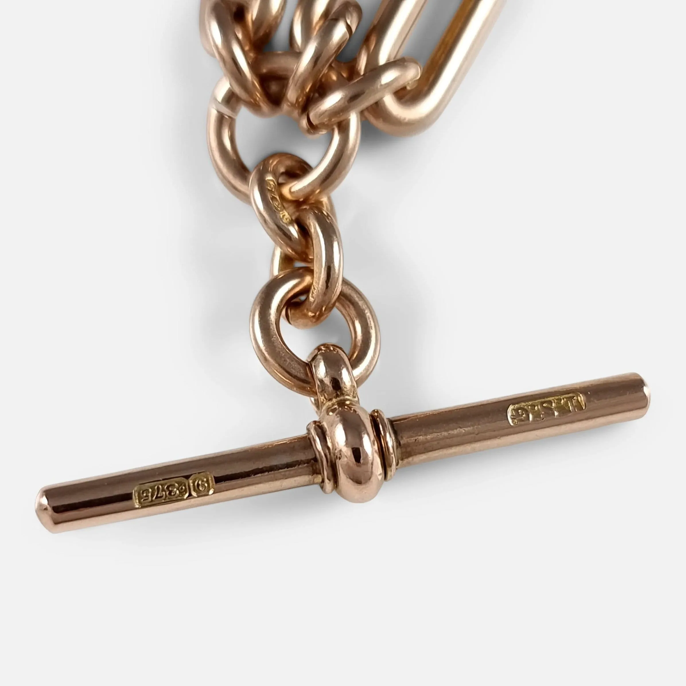 9ct Gold Trombone Link Double Albert Watch Chain, & 1887 Sovereign