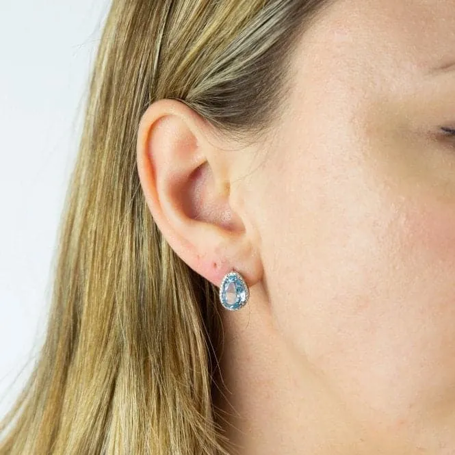 9ct White Gold Shaped Blue Topaz Diamond Earrings GE2399T