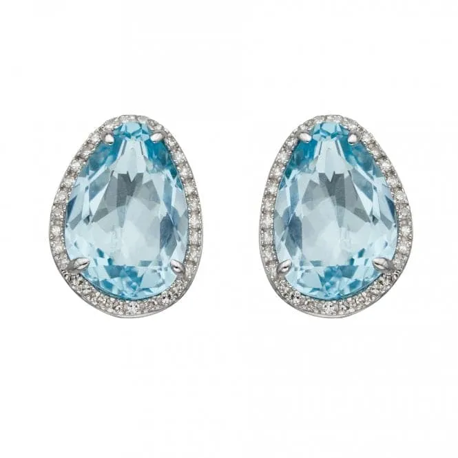 9ct White Gold Shaped Blue Topaz Diamond Earrings GE2399T
