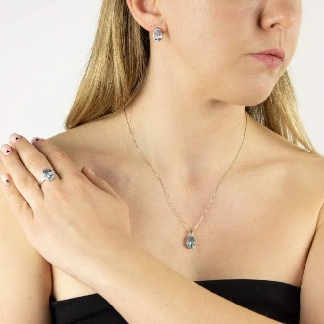 9ct White Gold Shaped Blue Topaz Diamond Earrings GE2399T