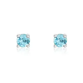 9K White Gold  Round Swiss Blue Topaz Stud Earrings