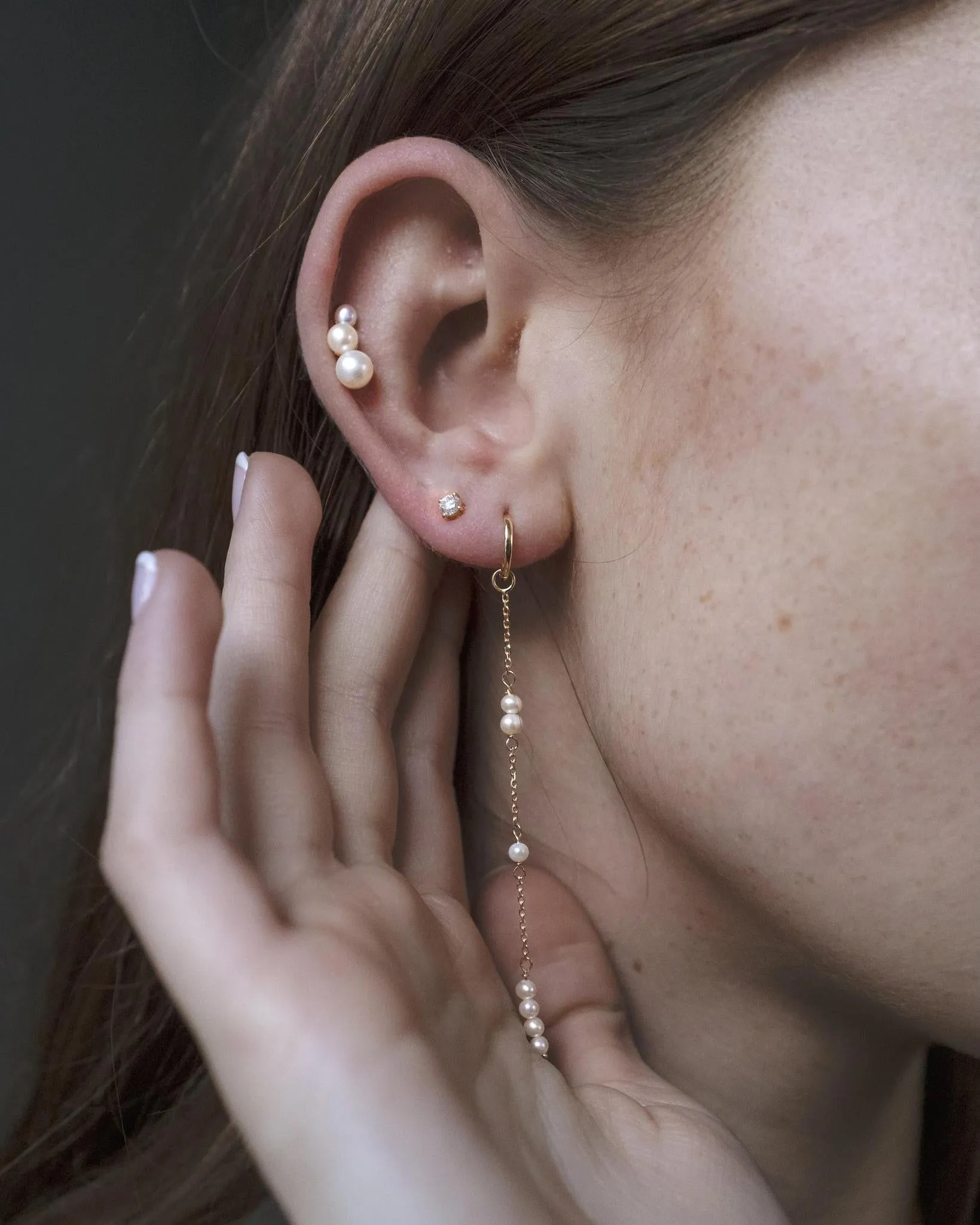 9kt Gold Three Freshwater Pearl Stud Earring