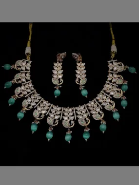 American Diamond Kundan Peacock Leaf Necklace Set