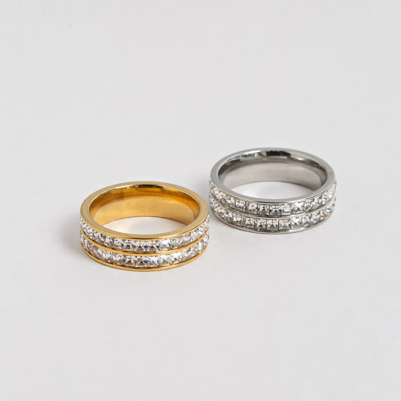 Angelica - Double Lined Crystal Pavé Ring Stainless