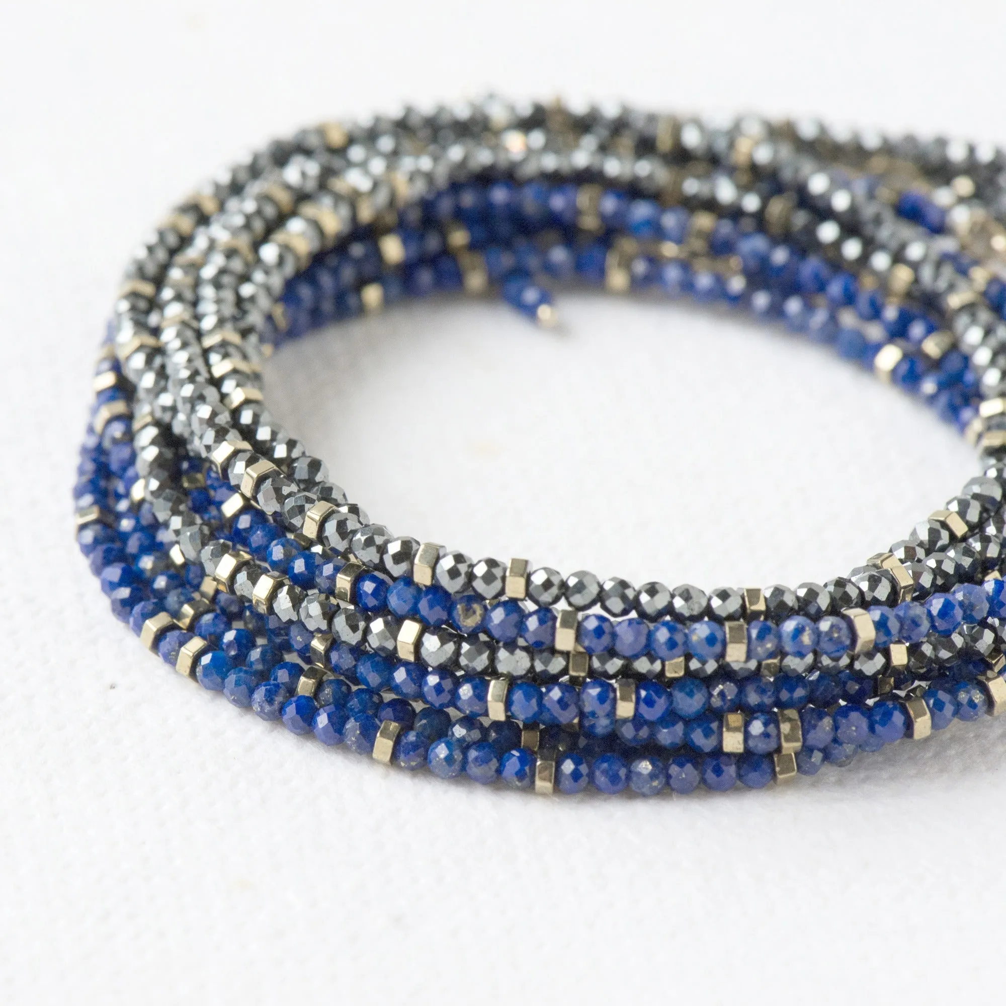 Anne Sportun Turquoise & Pyrite Beaded Confetti Wrap Bracelet & Necklace 34" B098G-CON.TURQ