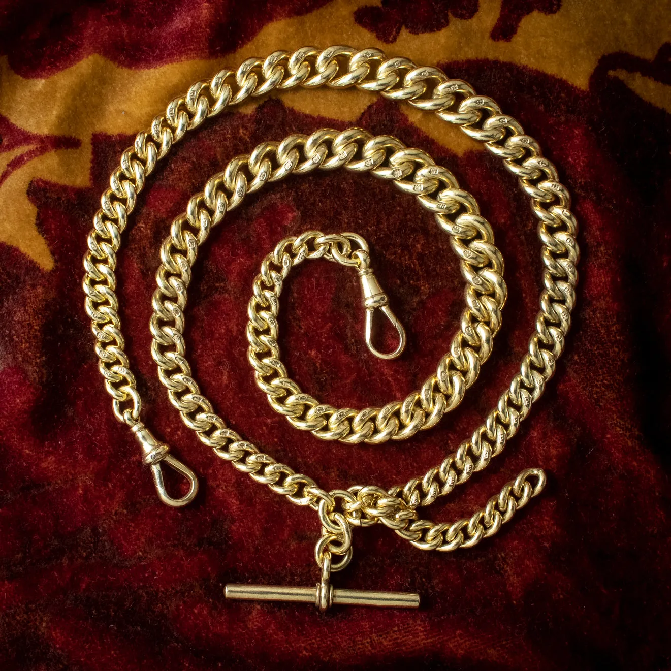 Antique Edwardian Albert Chain Silver 18ct Gold Gilt Dated 1901