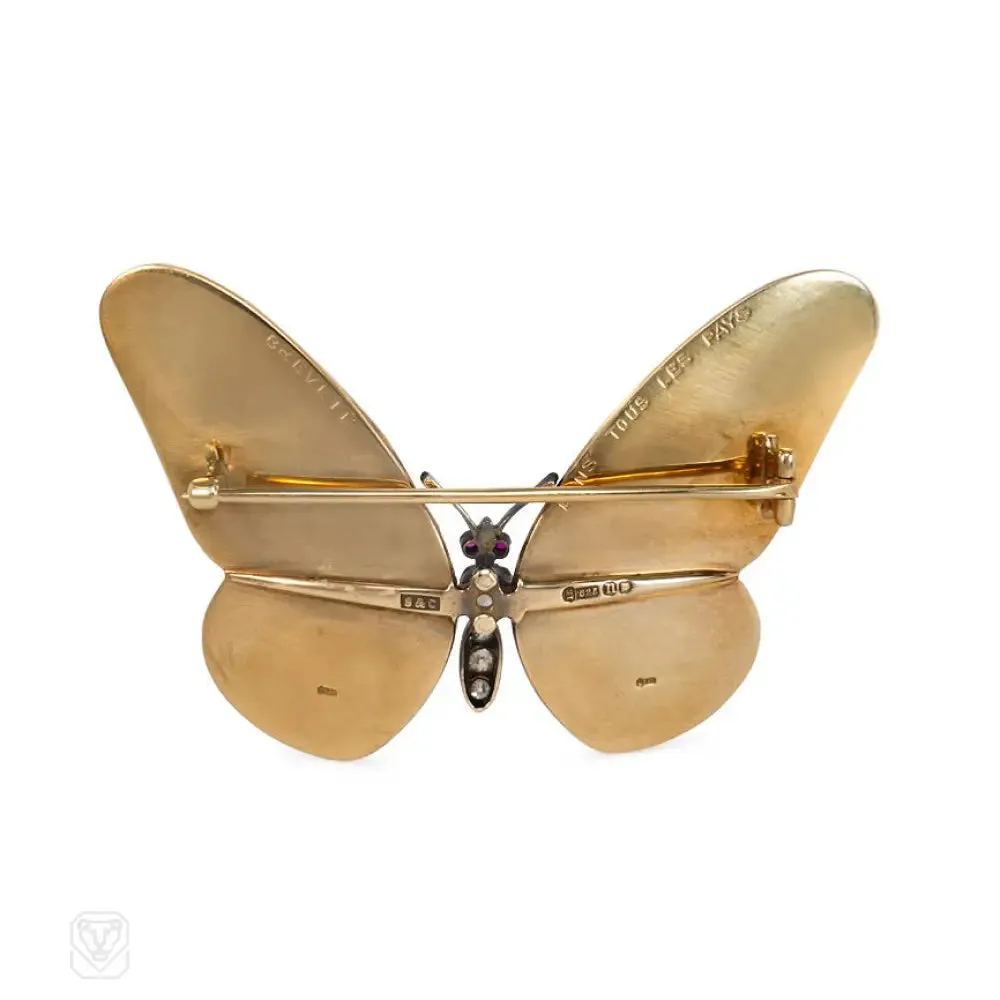 Antique gold and gemset butterfly brooch, Mappin & Webb, London