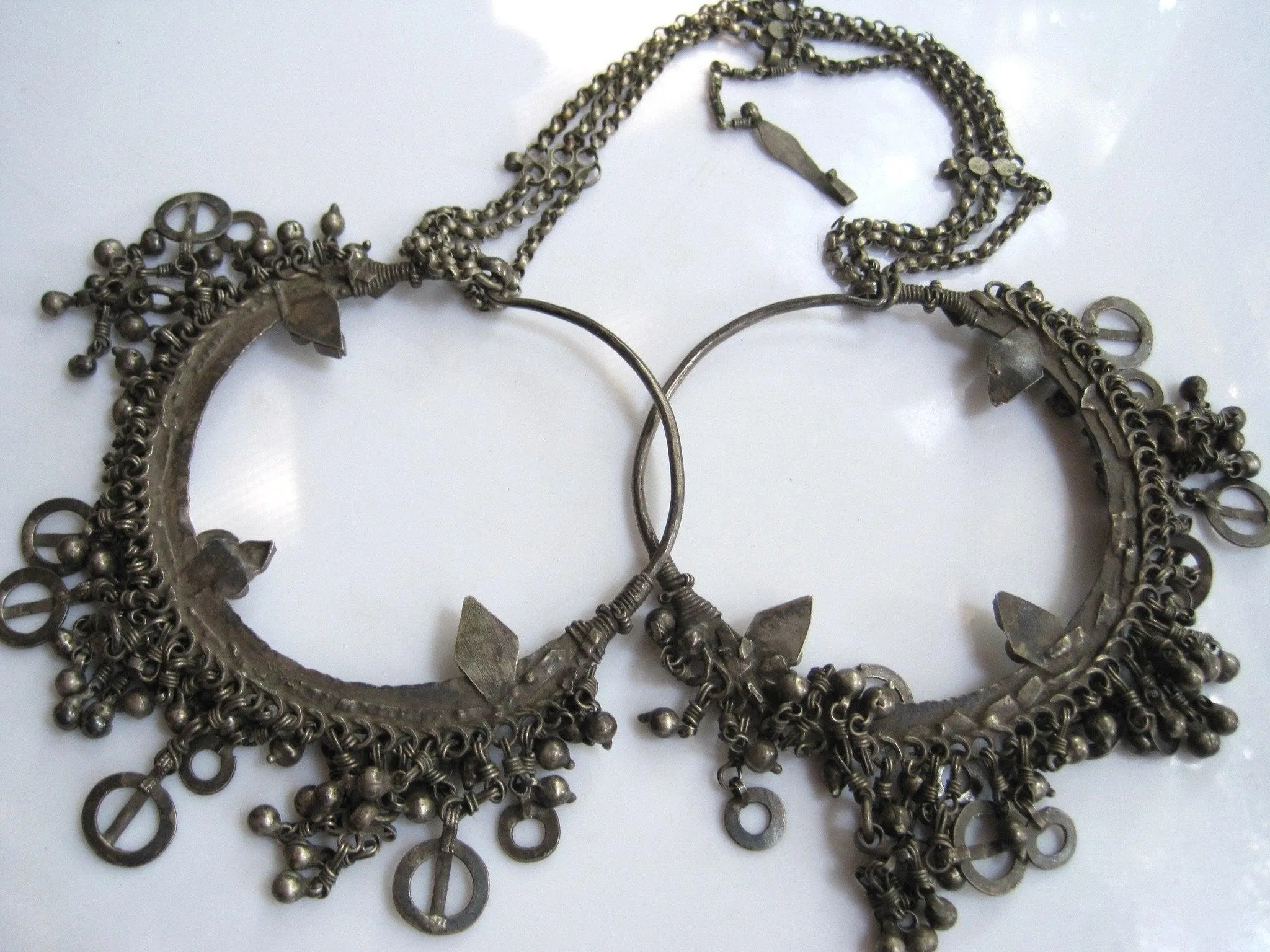Antique Silver Indian Large Hoop Earrings Set