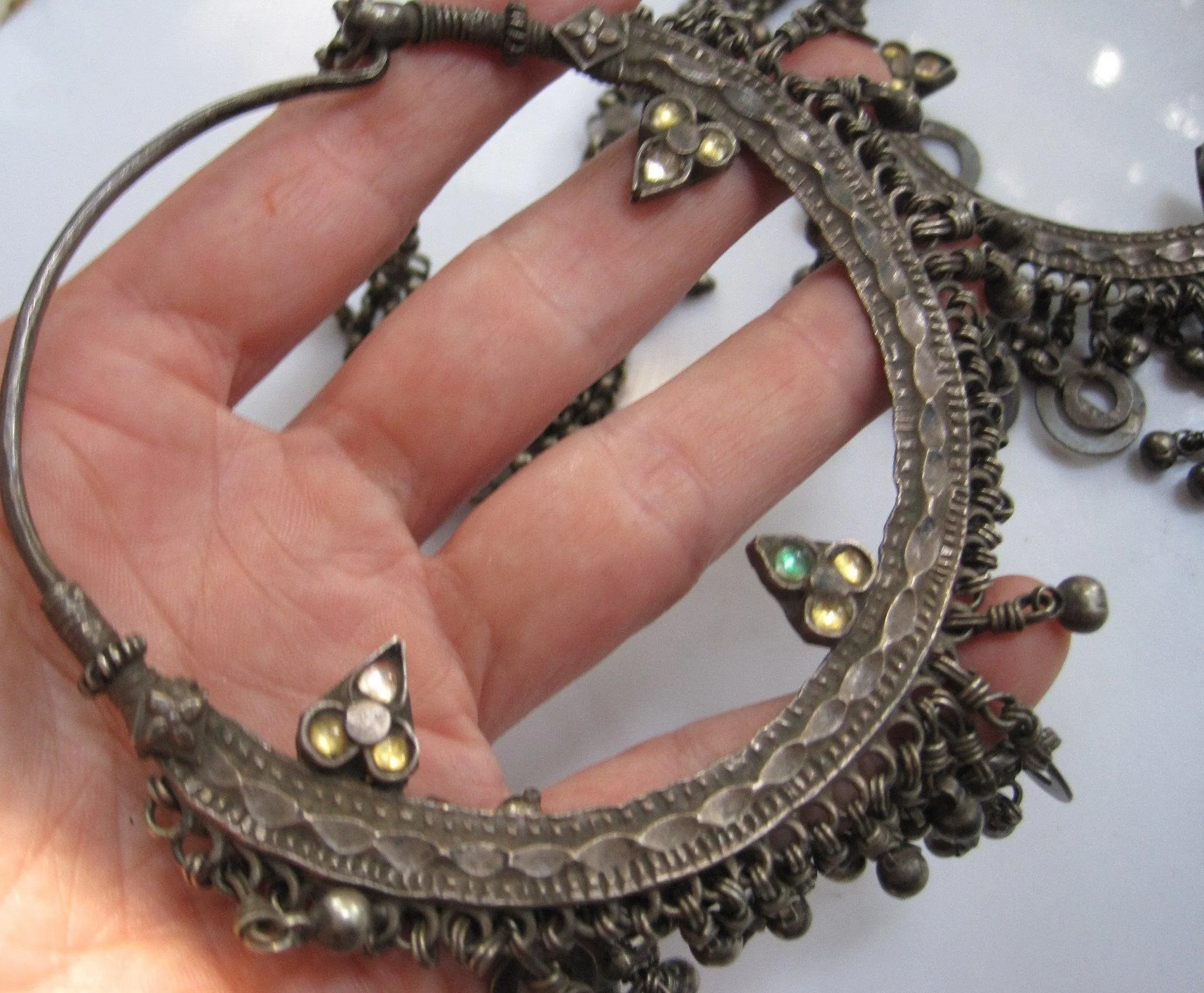 Antique Silver Indian Large Hoop Earrings Set