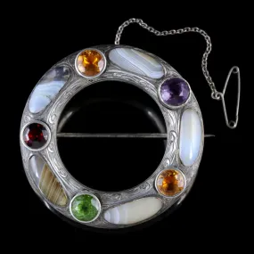Antique Victorian Scottish Brooch Silver Quartz Agate Circa 1870