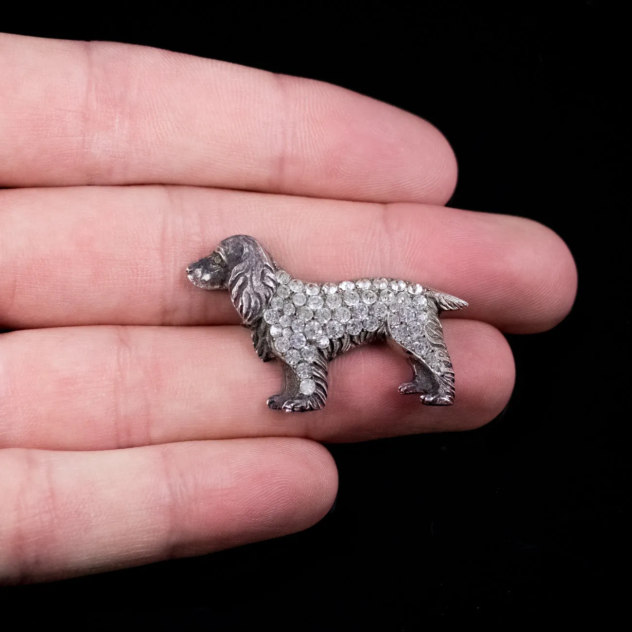 Antique Victorian Spaniel Dog Brooch Paste Stones Silver Circa 1900