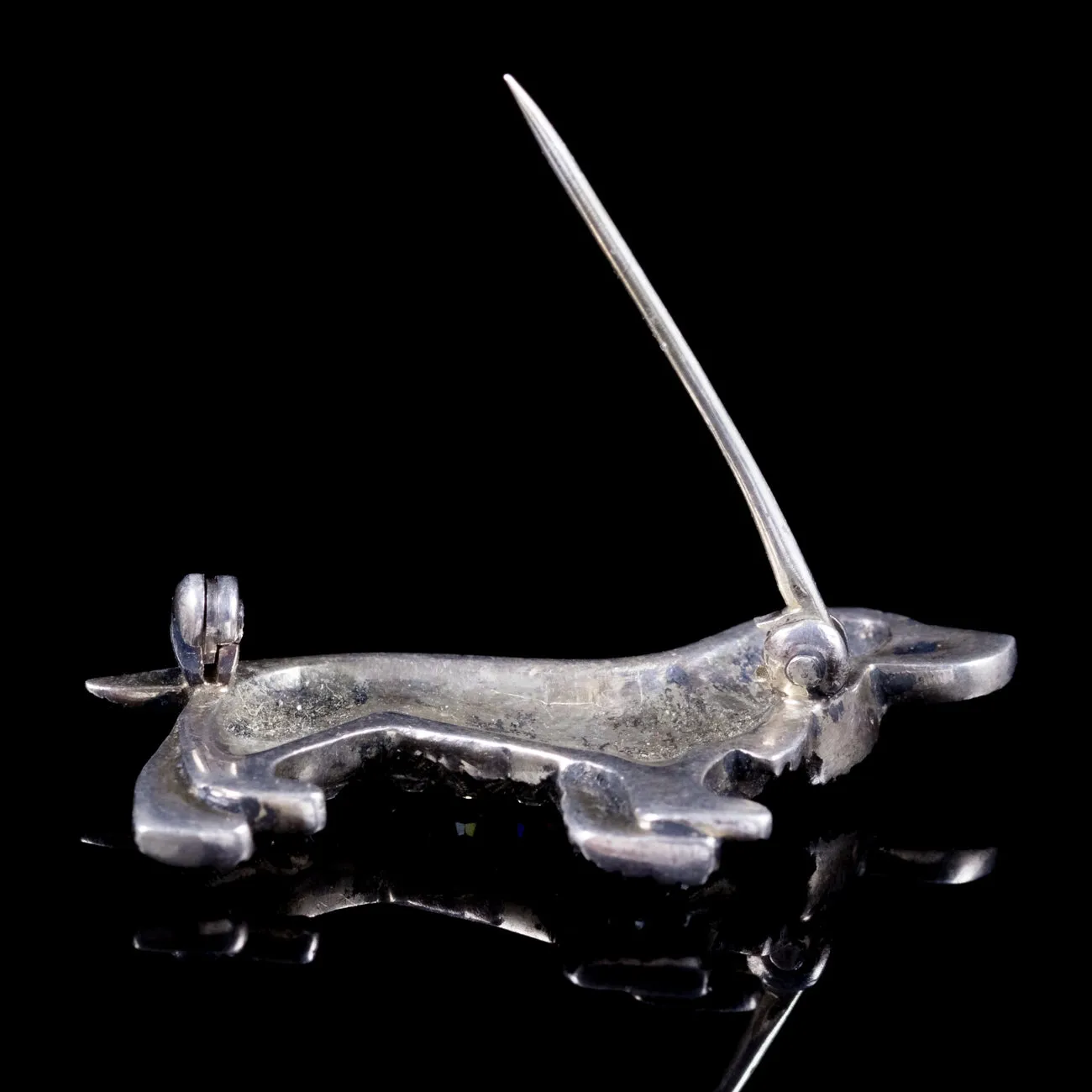 Antique Victorian Spaniel Dog Brooch Paste Stones Silver Circa 1900