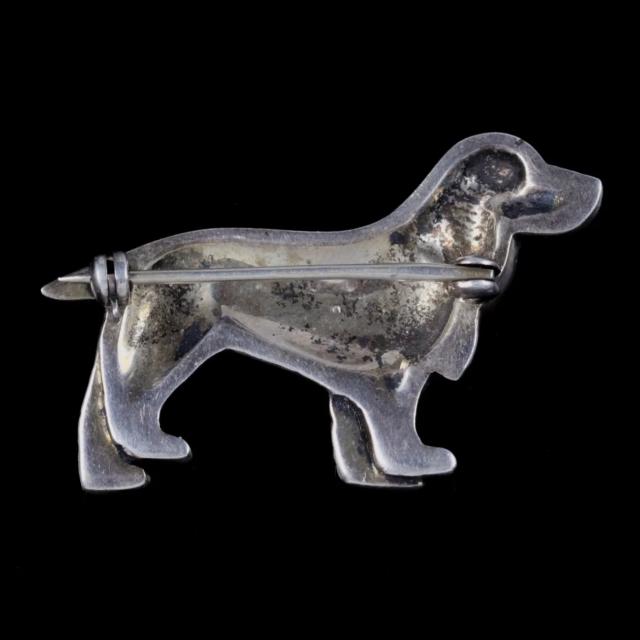 Antique Victorian Spaniel Dog Brooch Paste Stones Silver Circa 1900