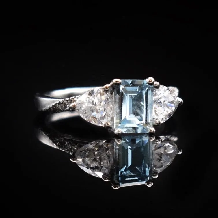 Aquamarine & Diamond Three Stone Engagement Ring