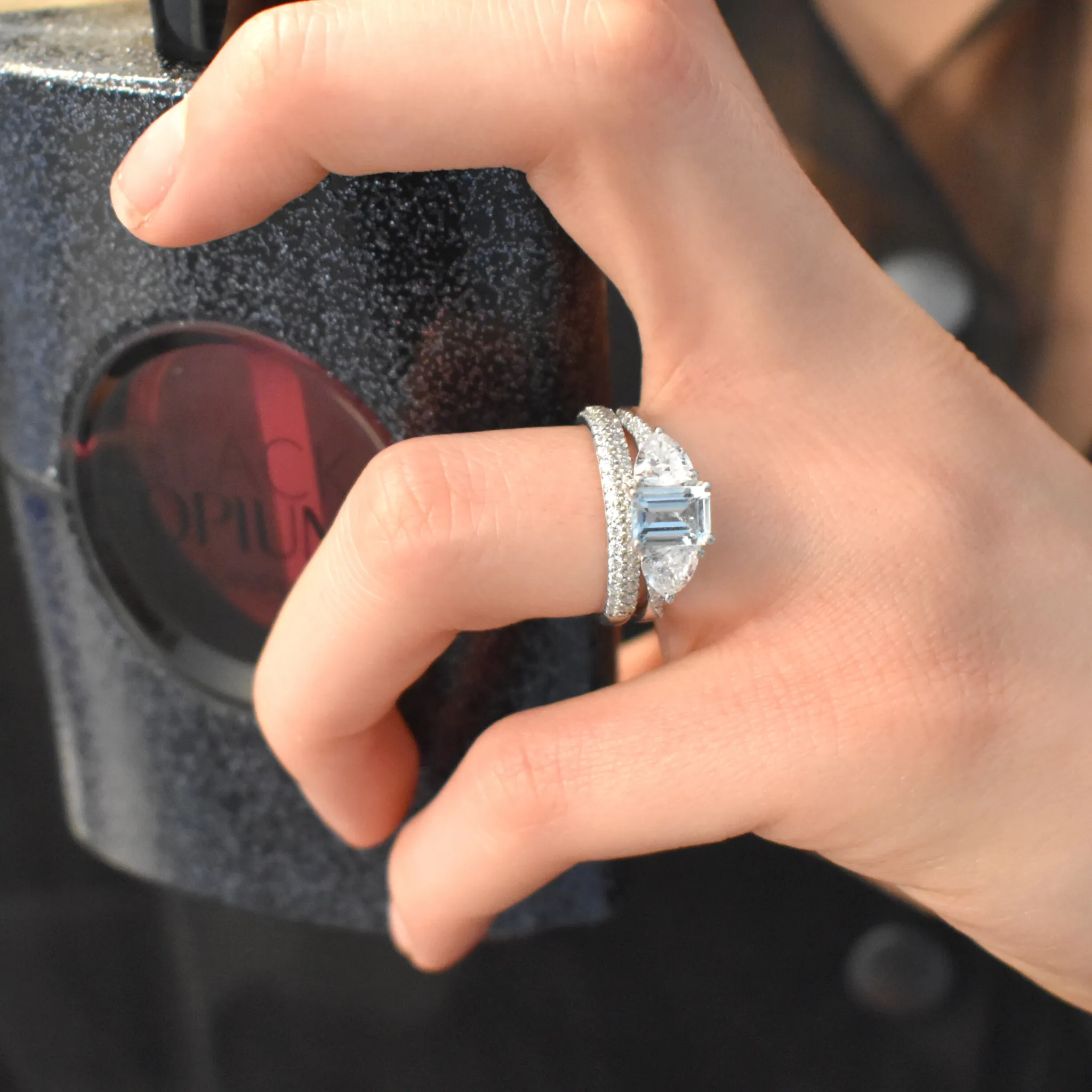 Aquamarine & Diamond Three Stone Engagement Ring