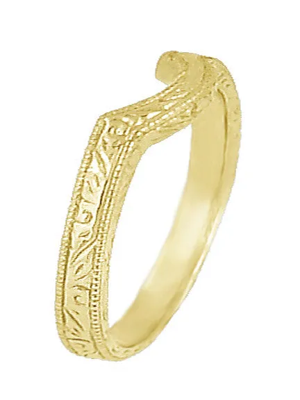 Art Deco Yellow Gold Vintage Engraved Scrolls Curved Wedding Band