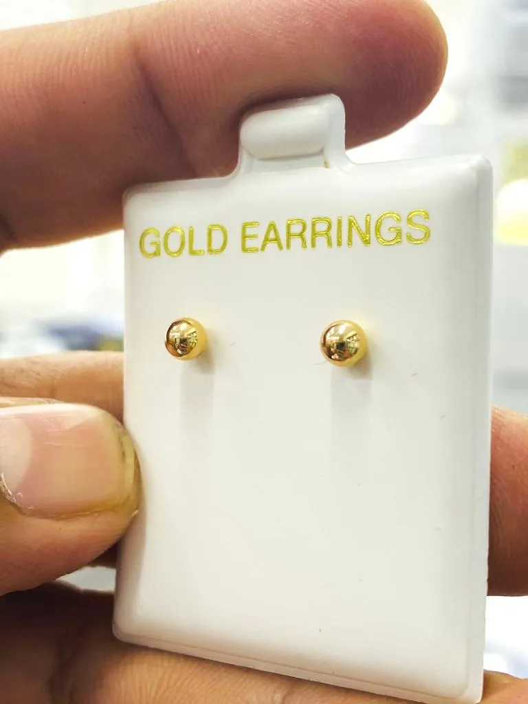 Beads Ball Stud Earrings Push Back in 10K Yellow Gold for Baby Kids Girls Genuine Jewelry Gifts