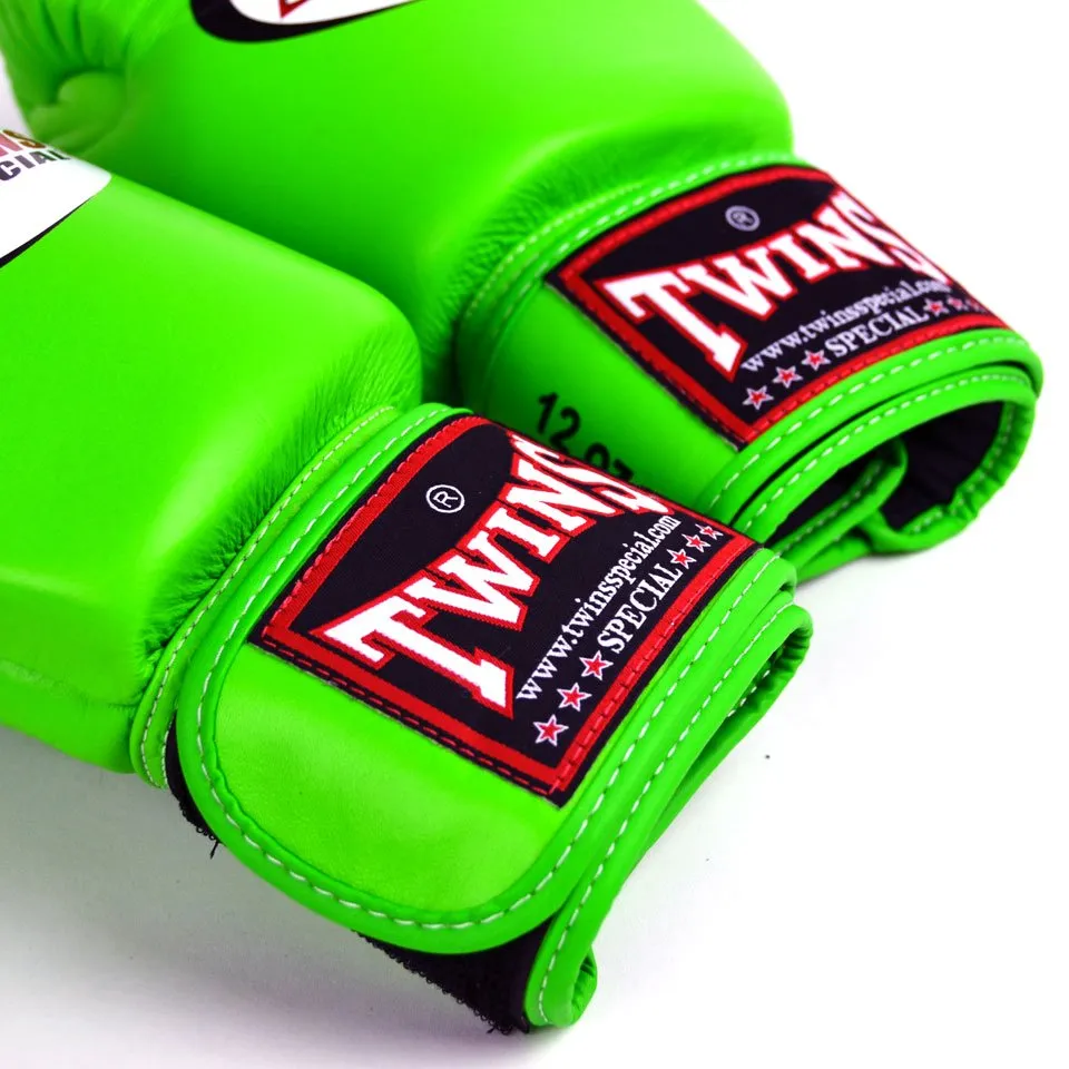 BGVL3 Twins Lime Green Velcro Boxing Gloves