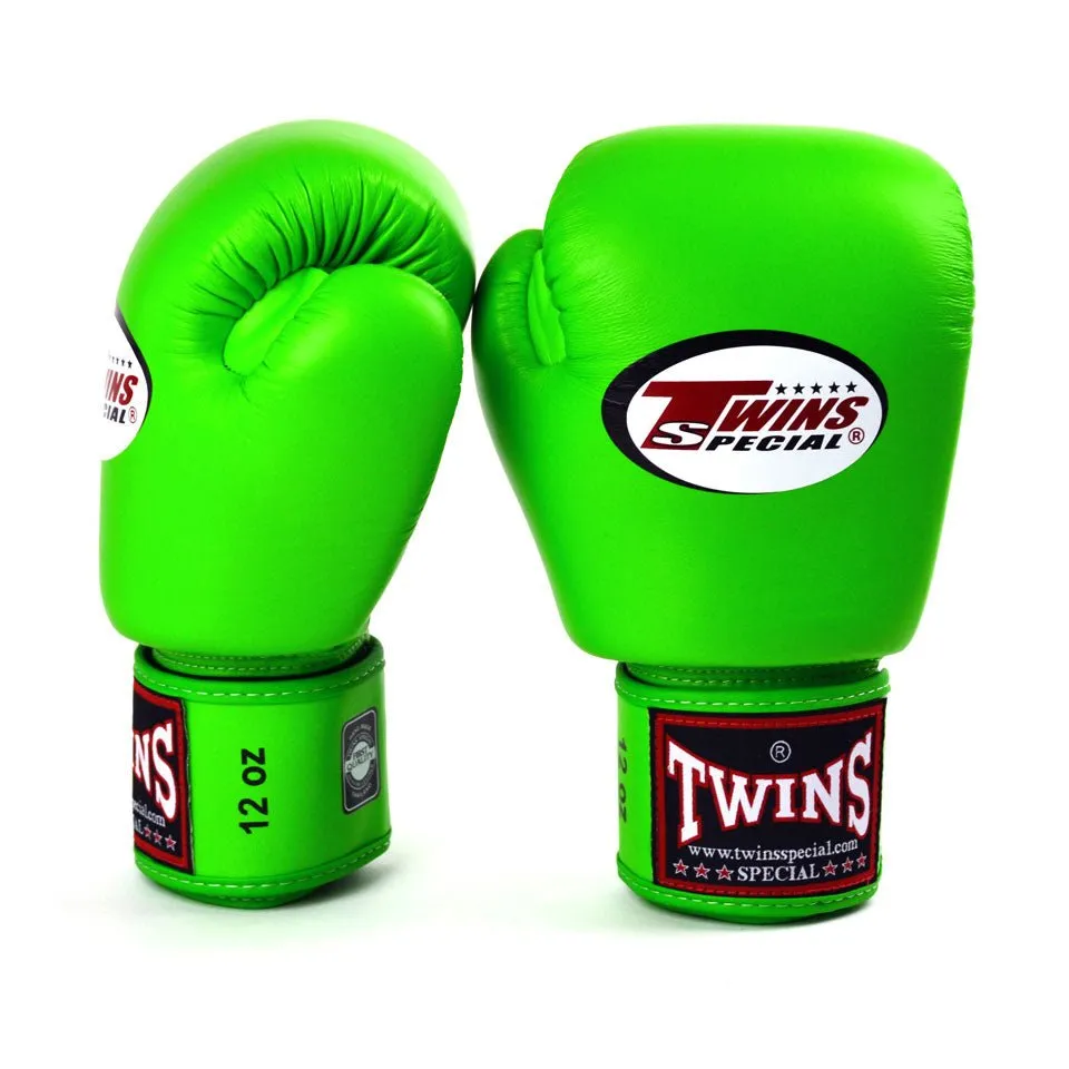 BGVL3 Twins Lime Green Velcro Boxing Gloves