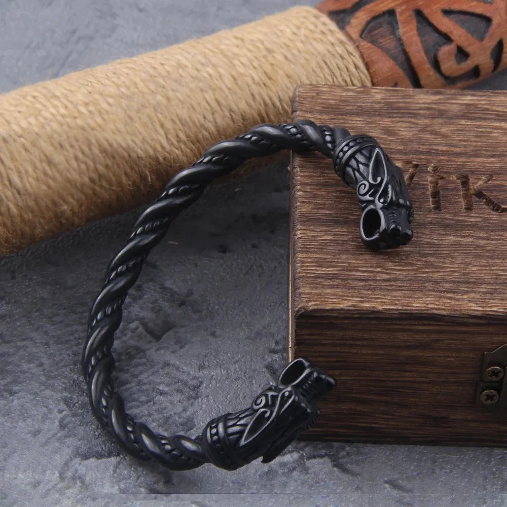 Black Stainless Steel Norse Dragon Viking Bracelet
