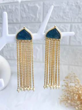 Blue Colored Long Tassel Earrings