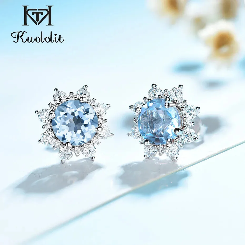 Blue Topaz 925 Sterling Silver Gemstone Stud Earrings