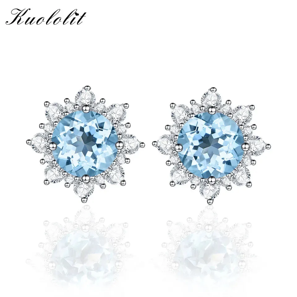 Blue Topaz 925 Sterling Silver Gemstone Stud Earrings