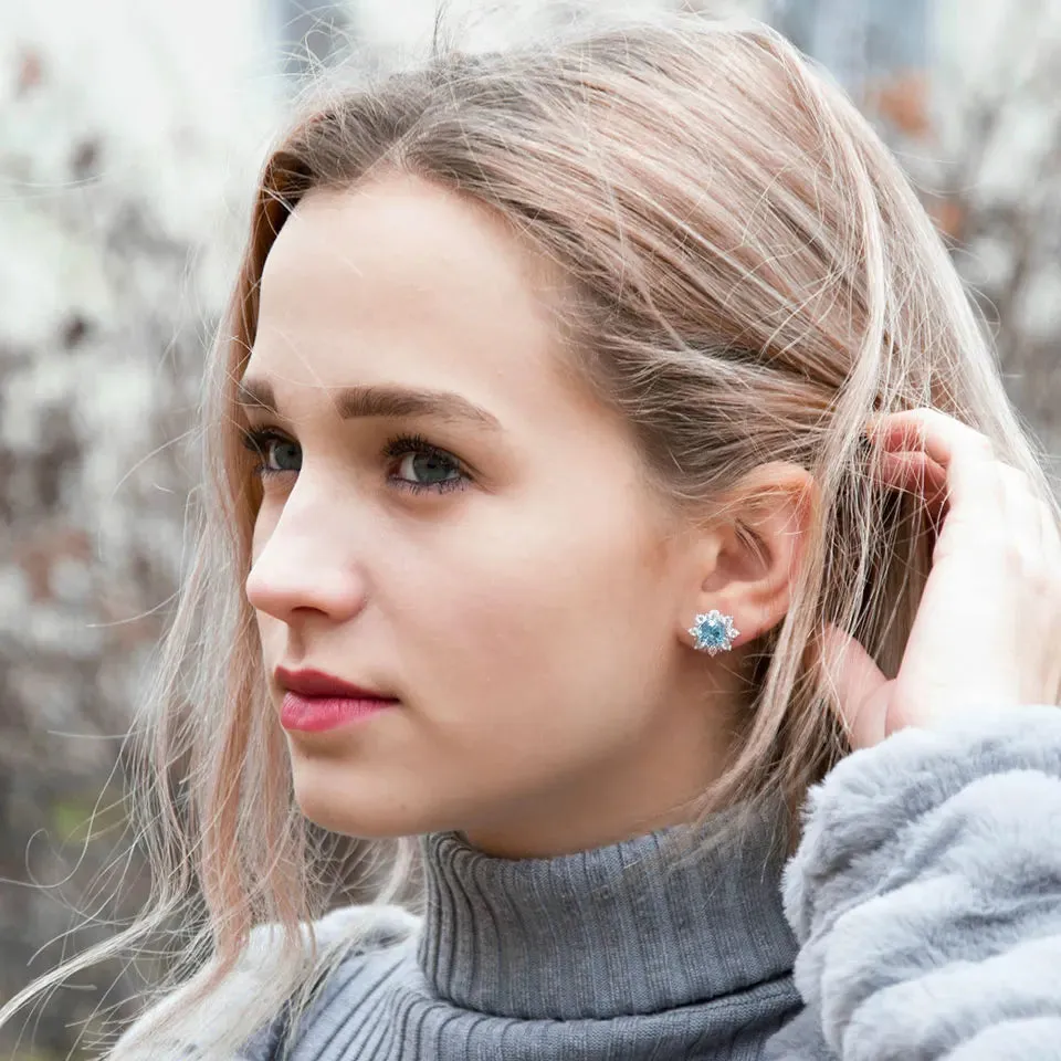 Blue Topaz 925 Sterling Silver Gemstone Stud Earrings