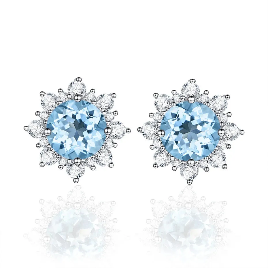 Blue Topaz 925 Sterling Silver Gemstone Stud Earrings