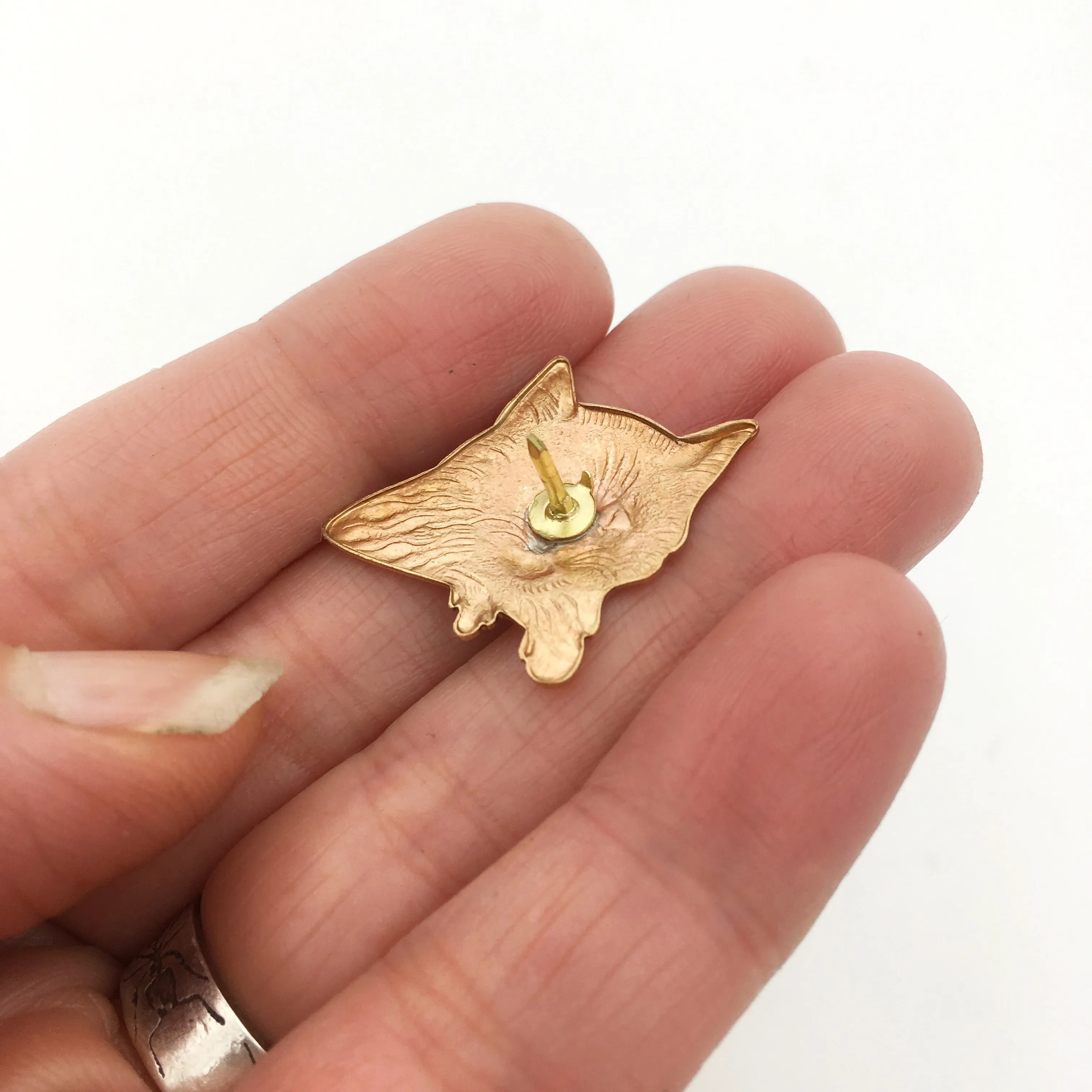 Brass Nervous Cat Pin or Brooch