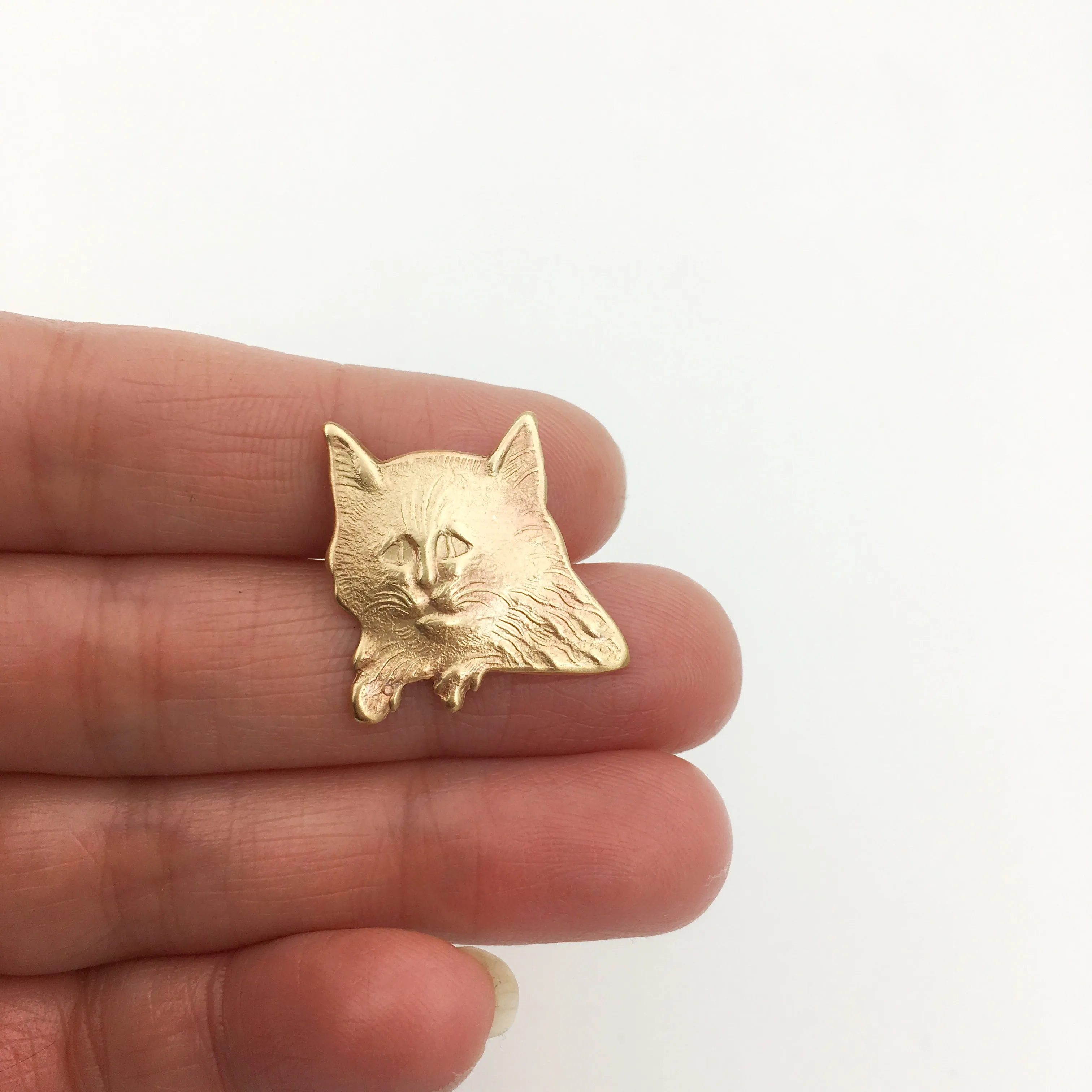 Brass Nervous Cat Pin or Brooch