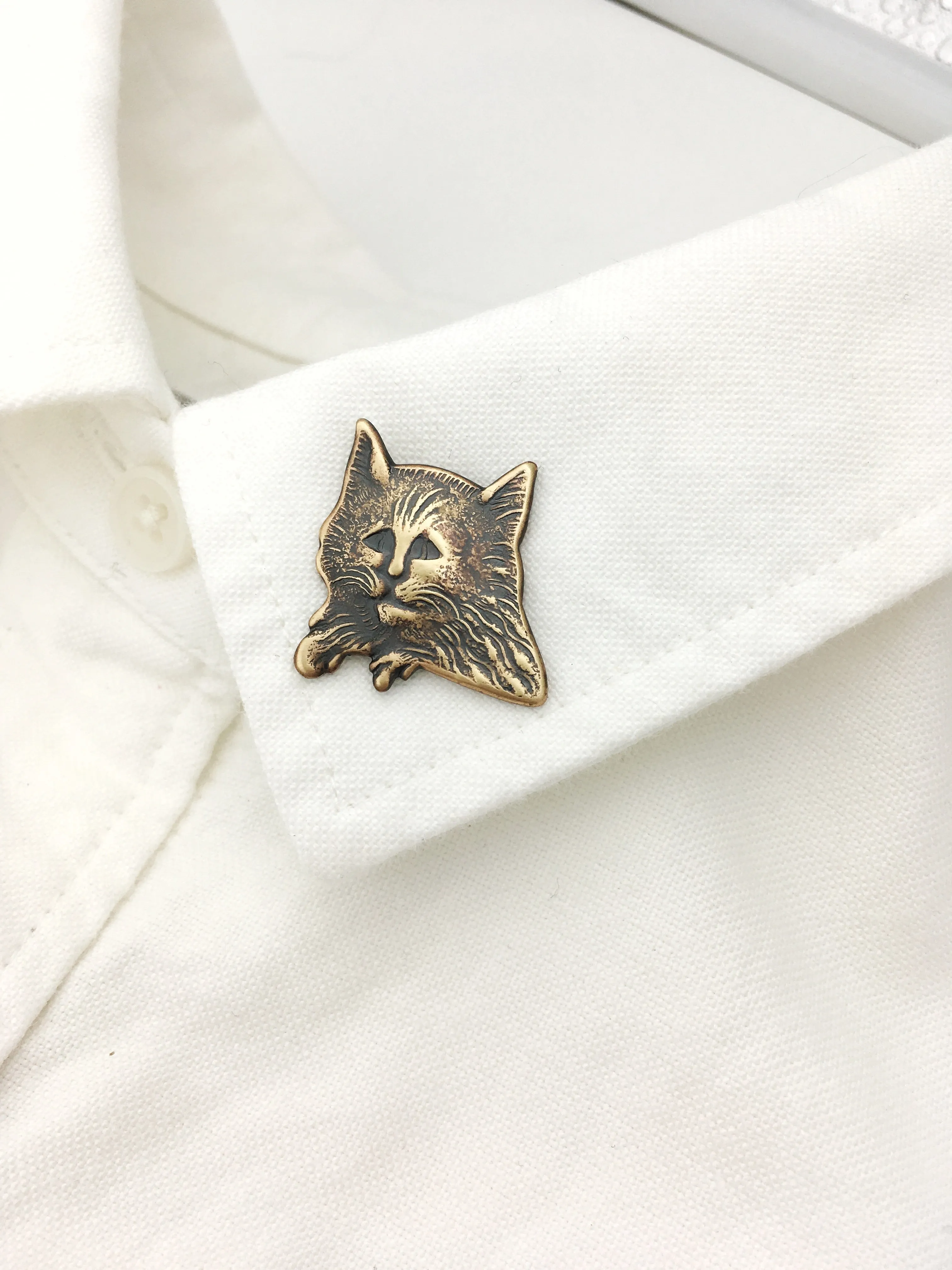 Brass Nervous Cat Pin or Brooch