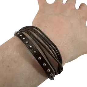 Brown Cotton Studded Leather Bracelet Wristband Bangle Mens Womens Boy Jewellery