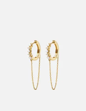 Calista Huggie Pearl Earrings, 14k Gold Pavé
