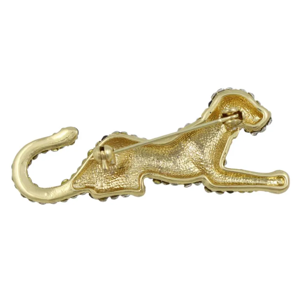Cheetah Brooch Pin with Black and Clear Crystal Spots - PRA401