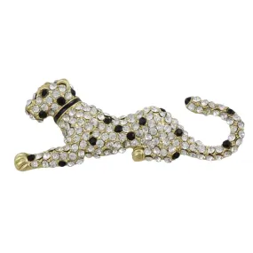 Cheetah Brooch Pin with Black and Clear Crystal Spots - PRA401